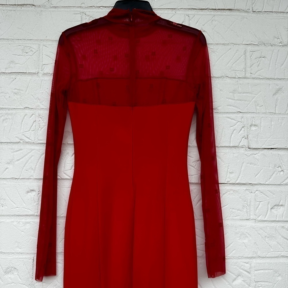 New Givenchy 4G Logo Mixed Media Mini Dress w/ Sheer in Vermillon Size 36 - Picture 7 of 15